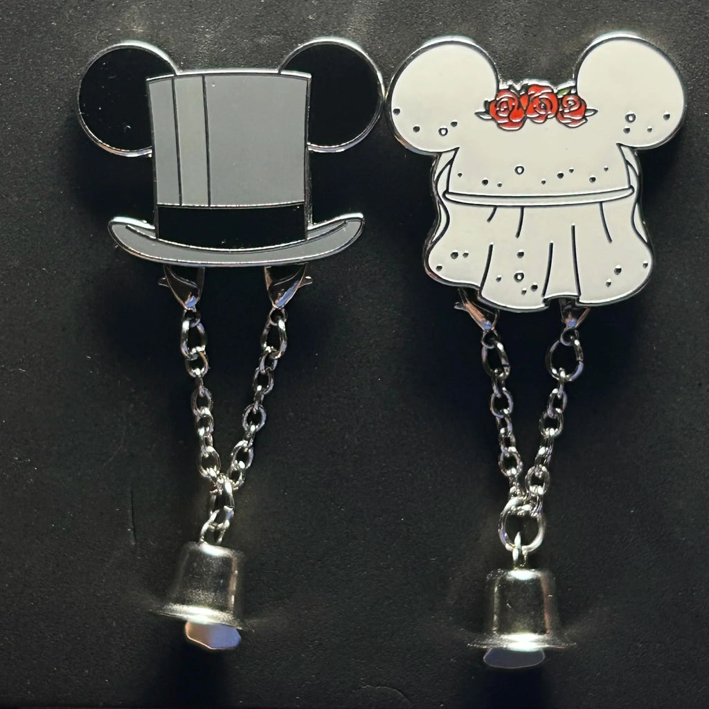 2024 - Mickey and Minnie - Wedding Hats with Dangle Bells - 2 Pin Set - Disney Pins